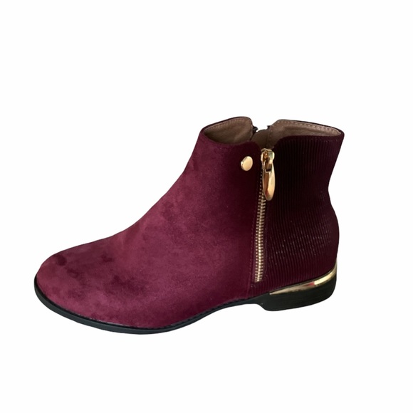 Faux Suede Burgundy and Gold Ankle Boots Size 7 - Picture 3 of 6